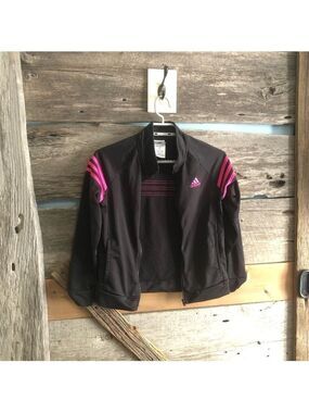 Adidas Kids Size Large (14) Black/Pink Track Jacket